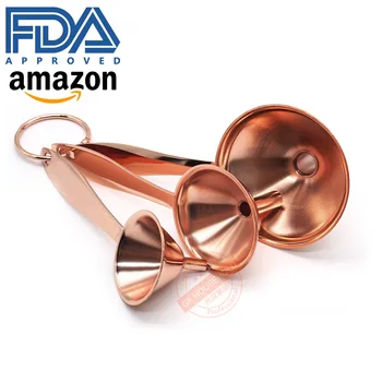 

Designed for Amazon Stainless Steel Rose Gold Oil Spills Three-Piece with Handle Conical Funnelnel