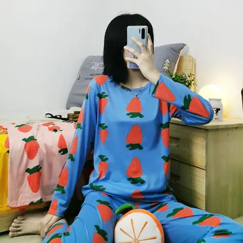 

Big Yards M-2XL Women Pajamas Sets 100% Cotton Nightwear Spring Autumn Long Sleeve Pyjamas O-Neck Sleepwear Female Pijamas Mujer