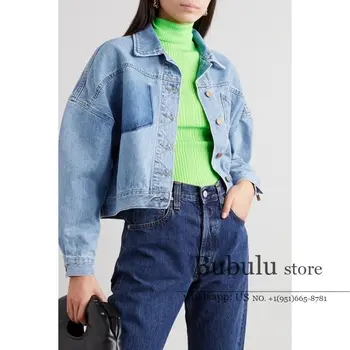 

2020 Early Autumn New Style Coat Back Split Short Fashion Handsome Girl Visual Sense 100% Denim Cotton Fabric HIGH END Jackets