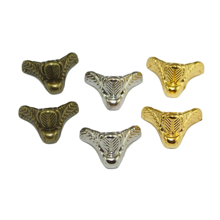 

4pcs Vintage 3 Color Jewelry Chest Gift Box Wooden Case Decorative Feet Leg Metal Corner Protector Support Bracket with screws