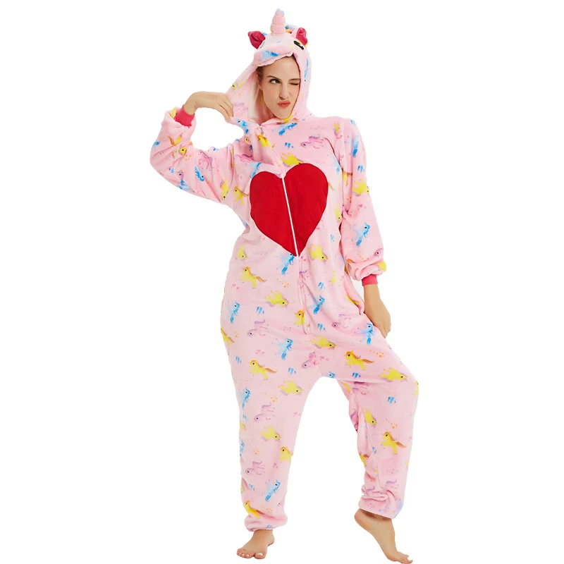 Аниме кигуруми единорог пегас косплей oneies для женщин пикачу стежка тоторо пижамы зимние женщины с капюшоном мужчины пижамы рождественские домашняя одежда пижама женская ночнушка - Цвет: Love Unicorn