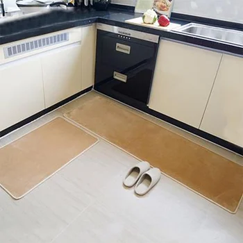 

Kitchen Anti Slip Rugs Bathroom Absorbent Door Mats Restaurant Mats Solid Color Flannel Small Carpet Khaki