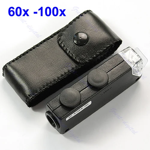 Мини ручной 60x-100x Карманный микроскоп увеличительная Лупа