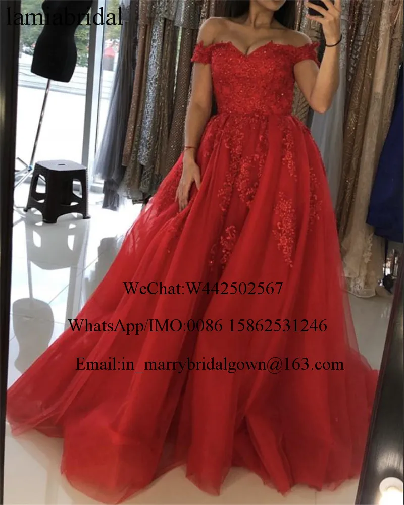 Red Off Shoulder Cheap Prom Dresses A Line Vintage Lace Sequined Beaded Plus Size Girls vestidos de fiesta de noche
