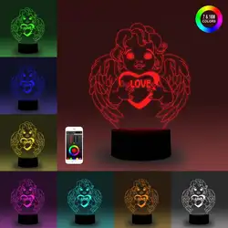 NiteApps 3D Ангел с сердцем ночник настольная Иллюзия украшение лампа подарок на день рождения приложение/сенсорный контроль