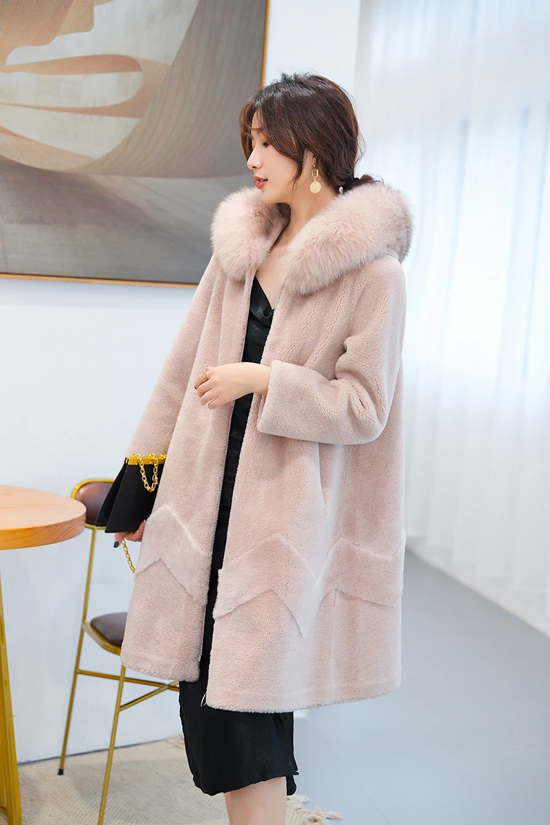 AYUNSUE шерстяная Женская куртка с натуральным мехом, пальто с капюшоном на осень и зиму, Женское пальто с воротником из лисьего меха, манто Femme 9506 YY1966