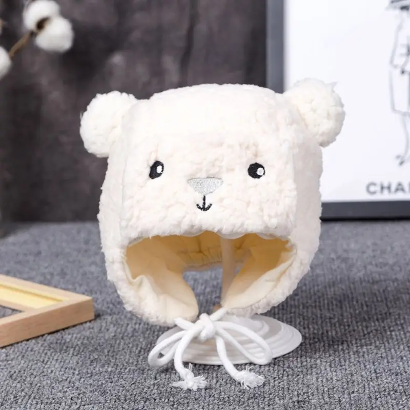 Мягкая шапка с рисунком из мультфильма, новинка, милые детские наушники с медведем, шапки, зимние бархатные теплые детские шапки для маленьких мальчиков и девочек, шапки для фотосъемки