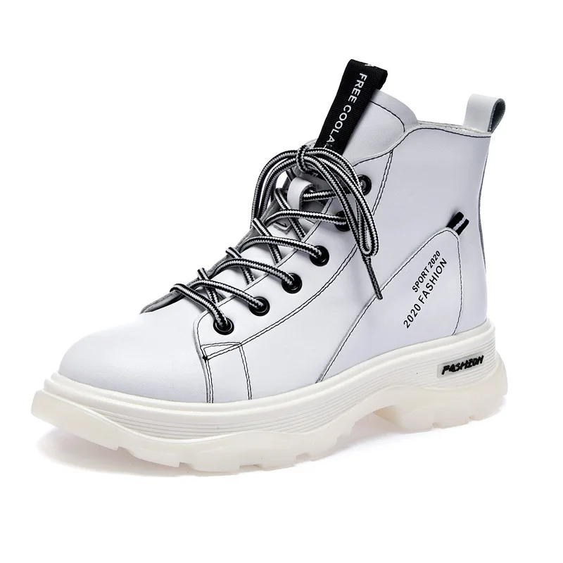 

White Ankle Boots Platform Martin Boots Female 2019 New Autumn Winter Genuine leather Thick Bottom Sports Short Boots Women