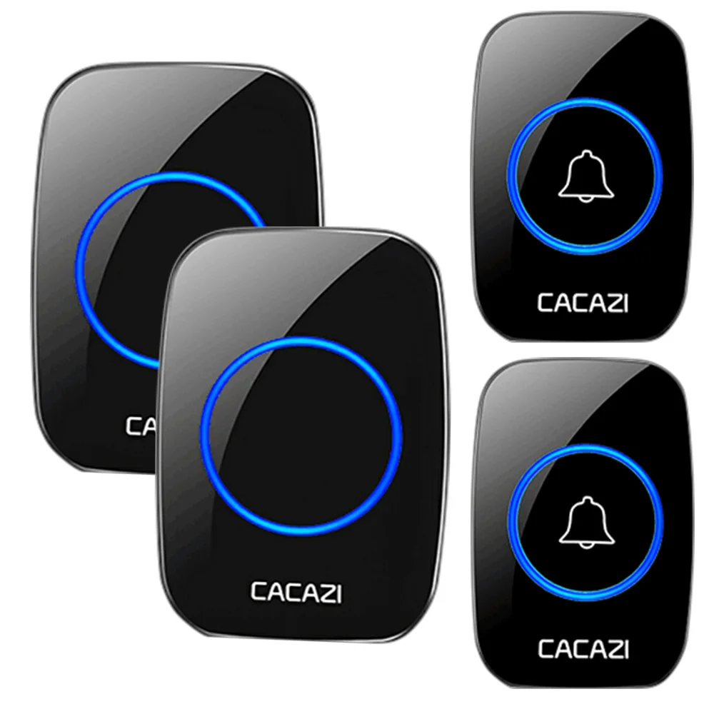 2 button 2 receiver CACAZI Беспроводной интеллектуальные Водонепроницаемый дверной звонок диапазон 300 м светодиодный ночник для дома звонок США ЕС Великобритания Plug 1 2 кнопка 1 приемник - Цвет: 2 button 2 receiver
