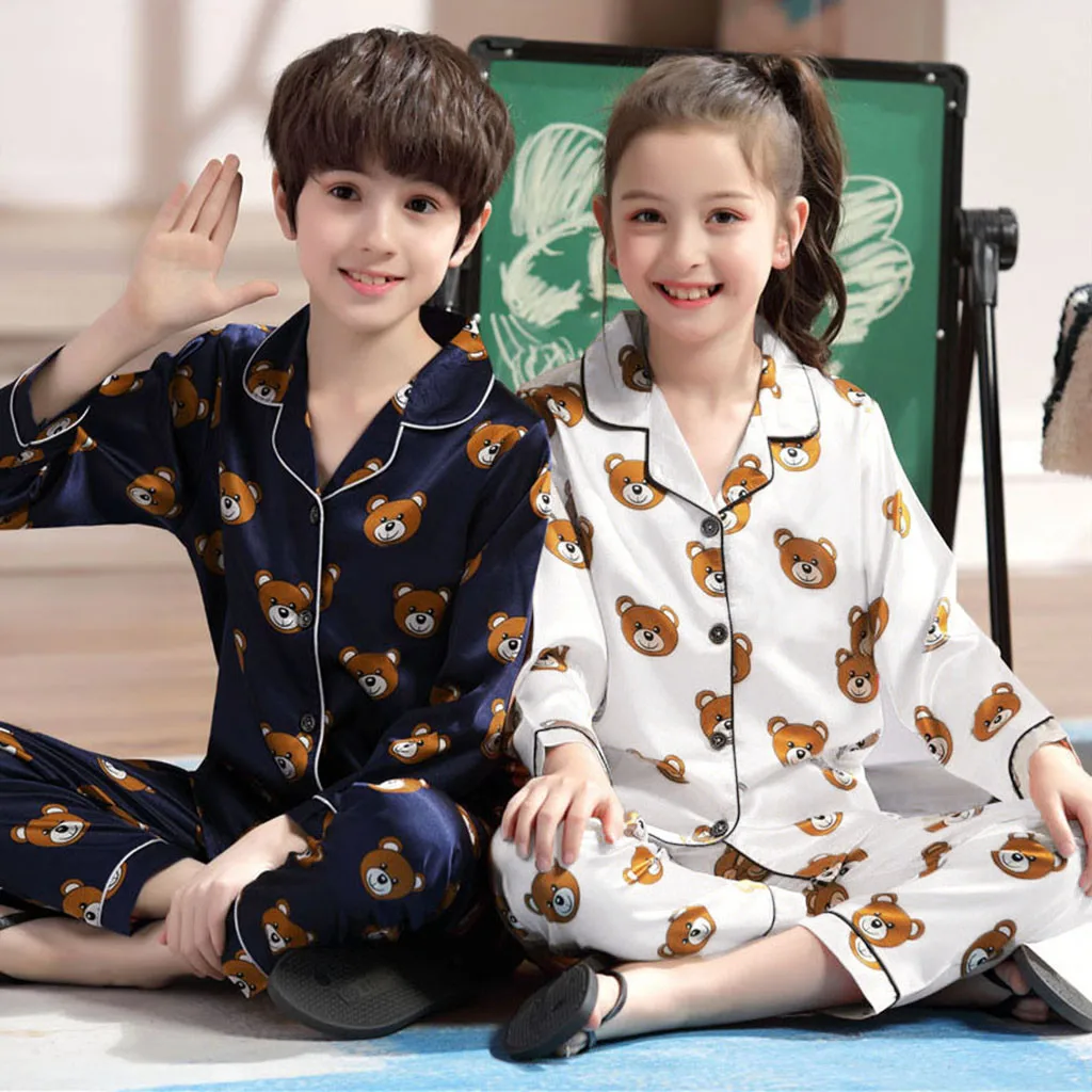 Новинка года; Осенняя детская мультяшная пижама для девочек и мальчиков; одежда для сна хлопковая одежда для сна с длинными рукавами; пижамные комплекты для малышей Детская одежда