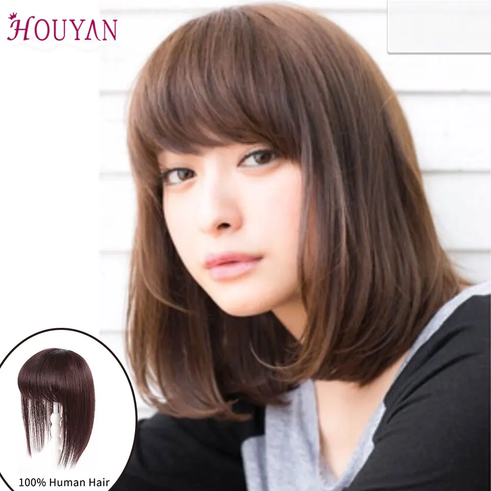 Ceny HOUYAN długie włosy ludzkie grzywka klip w ludzkie klipsy do przedłużania włosów w prosto Remy naturalne włosy Fringe 100% dziewicze produkty do włosów