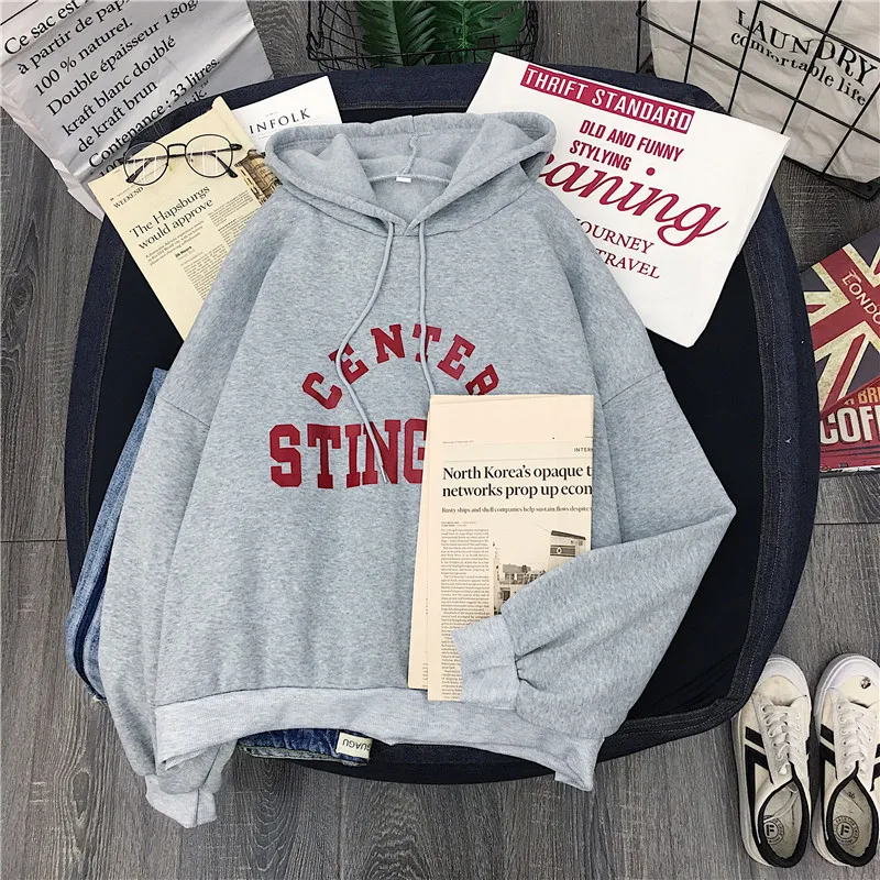 Shellsuning/толстовки для отдыха с буквенным принтом толстовки длинными рукавами