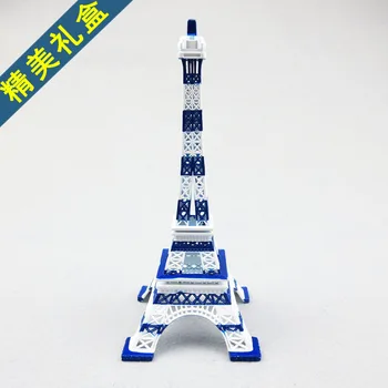 

Blue and White Mediterranean Eiffel Tower Model Metal Building Architecture Model Decoration Toys for Children Adults 18cm 25cm