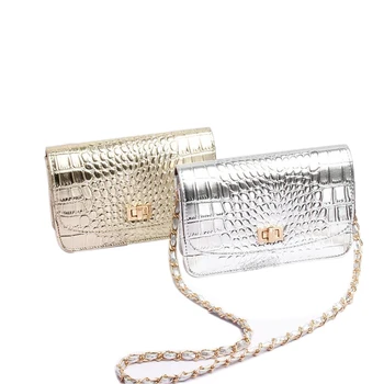 

Fashion crocodile women hand bag PU leather 2020 silver quality chain women small shoulder bag portable ladies bags