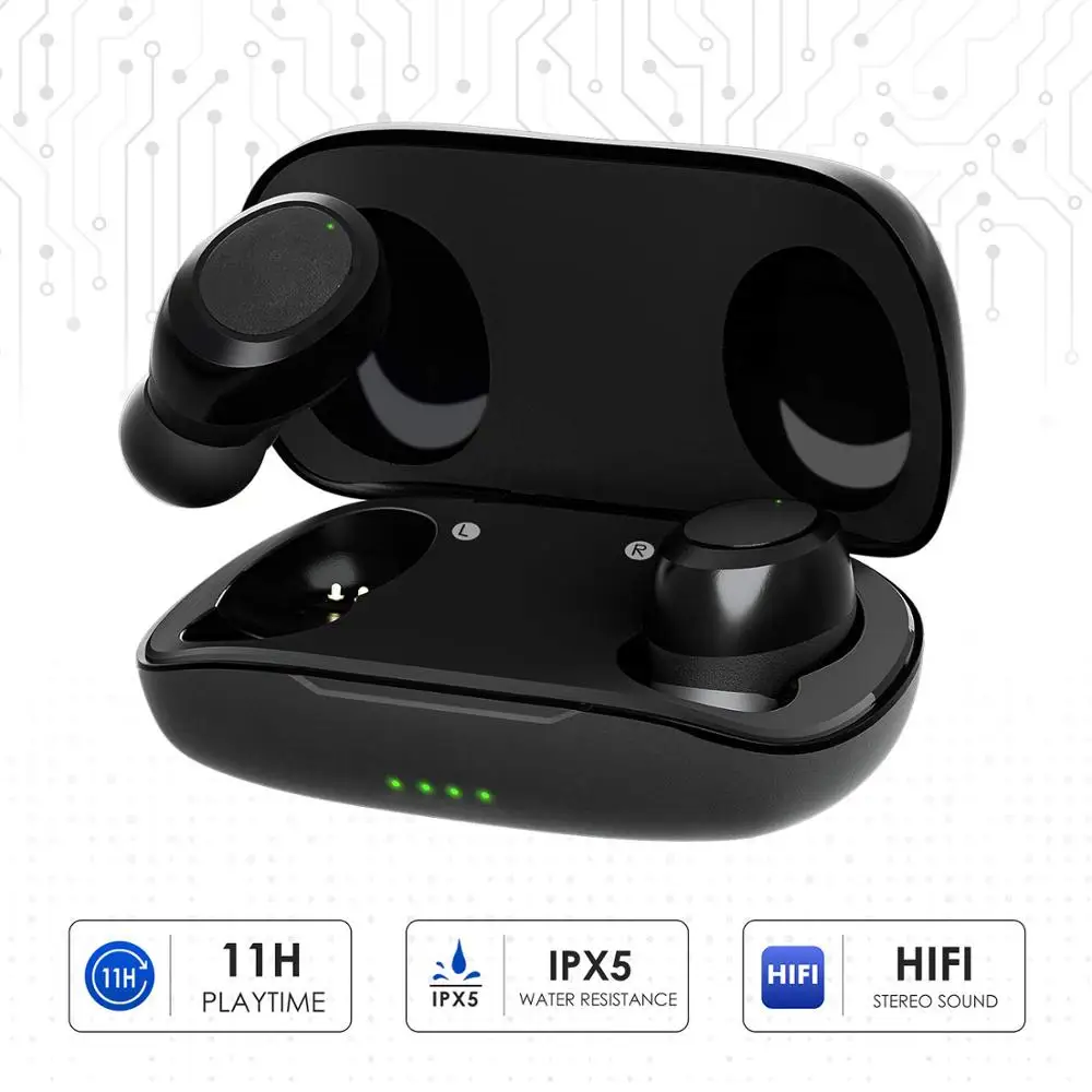 Black Мини Bluetooth 5,0 True Беспроводной наушники IPX5 устойчивость к поту громкой связи Bluetooth гарнитура спортивные наушники Портативные Hi-Fi плееры стерео с зарядный чехол - Цвет: Black