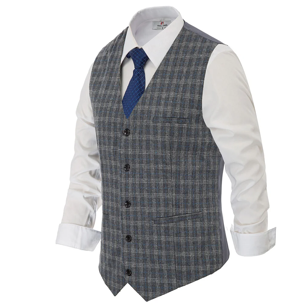  Handkerchief Waistcoat Plaid Vest Coat men office business work party evening fit slim short V-Neck