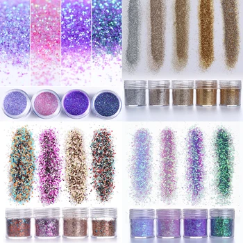 

10ml Blinking Nail Glitter Nail Art Powder Silver Gold Mixed Hexagon Shape Glitters for Art Glitter Powder Dust Sheets Tips