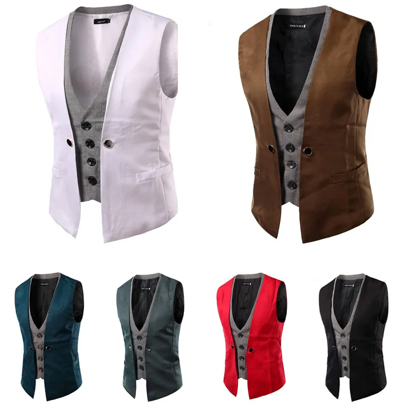 Жилет мужской однобортный без рукавов 2019|slim fit vest|suit vestmens waistcoats |