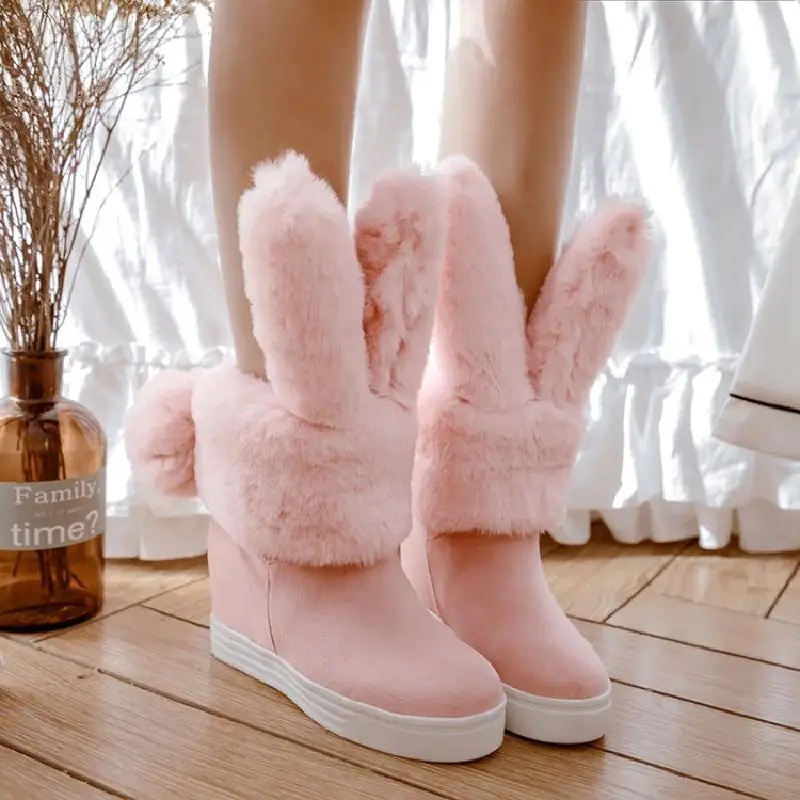

Snow boots, winter rabbit ears, cute pink platform, increased boots