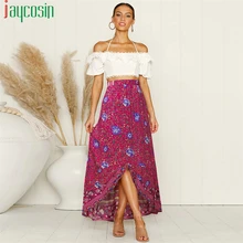 Богемная Асимметричная Длинная женская юбка с высокой талией, свободная, цветочный принт, модная женская юбка размера плюс, летняя повседневная юбка для вечеринки