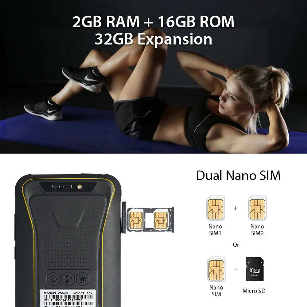 Blackview BV5500 5," IP68 Водонепроницаемый прочный смартфон 18:9 Экран 2 GB+ 16 GB Android 8,1 4400 mAh Dual SIM мобильный телефон