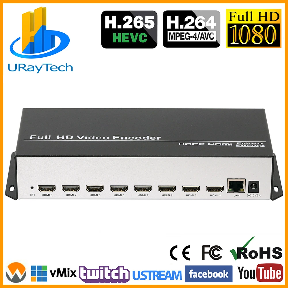 8 Каналы HEVC H.265 H.264 HD HDMI к IP видео кодер IPTV прямые трансляции шифратор с UDP HLS RTMP RTSP