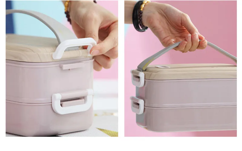 2 слоя коробки для ланча для детей японский 304 из нержавеющей стали Bento box герметичный детский Bento Ланч-бокс контейнер для еды, судок