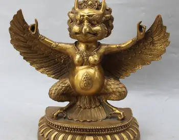 

11" China Tibetan Buddhism Bronze Redpoll Winged Garuda Bird Eagle Buddha Statue