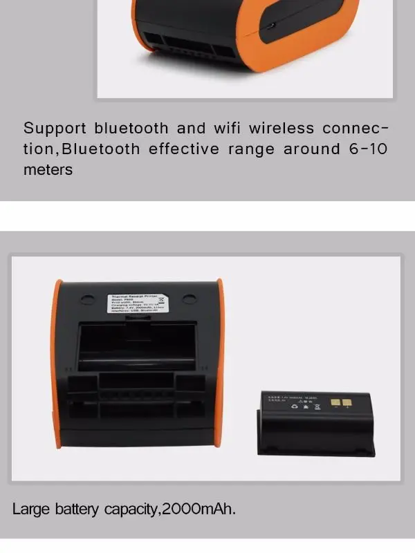 Bluetooth Термопринтер для печати этикеток мини портативный 80 мм чековый принтер маленький для мобильного телефона Ipad Android/iOS P80D