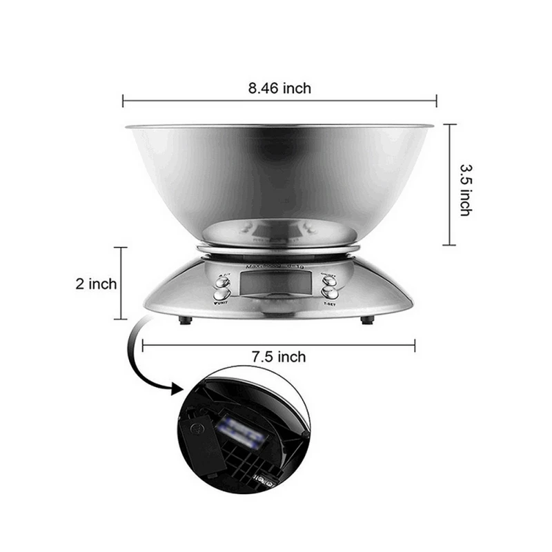  Stainless Steel LCD Display Digital Kitchen Scale With Removable Bowl Temperature Sensor And Alarm  - 4000529893051