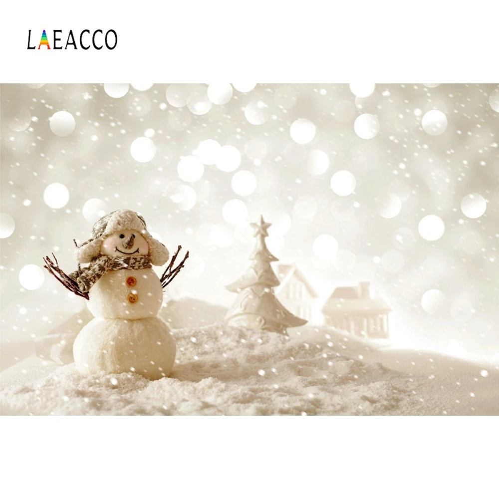 

Laeacco Christmas Photophone Snowman Pine Tree Light Bokeh House Photography Backgrounds Photographic Backdrops For Photo Studio