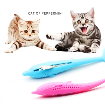 

Pet Cat Toothbrush Toy Fish Shape Catnip Flavor Silicone Molar Stick Teeth Cleaning Toy Cats Kitten Chew Toy Pet Products