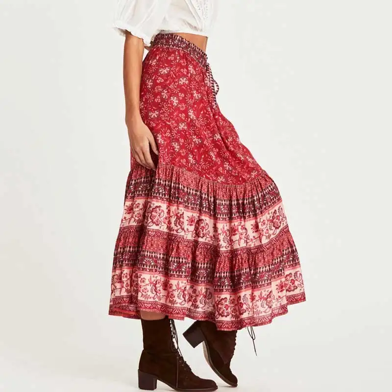 Богемный Вдохновленный летний винтажный цветочный длинная юбка с принтом женская юбка в стиле бохо с эластичной талией шикарная юбка миди пляжные юбки Falda Muje