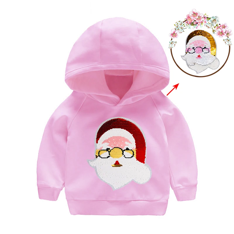 pink with fur Kids Christmas Clothes Boys Girls Hoodies Teens Winter Hooded Sweatshirt For Boys Kids Clothes Long Sleeve Pullover Tops - Цвет: pink with fur