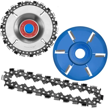 

Wood Carving Chain Disc with Extra Chain 4 Inch 22 Teeth Angle Grinder 6 Arc Teeth Wood Carving Disc Bore Milling Cutter