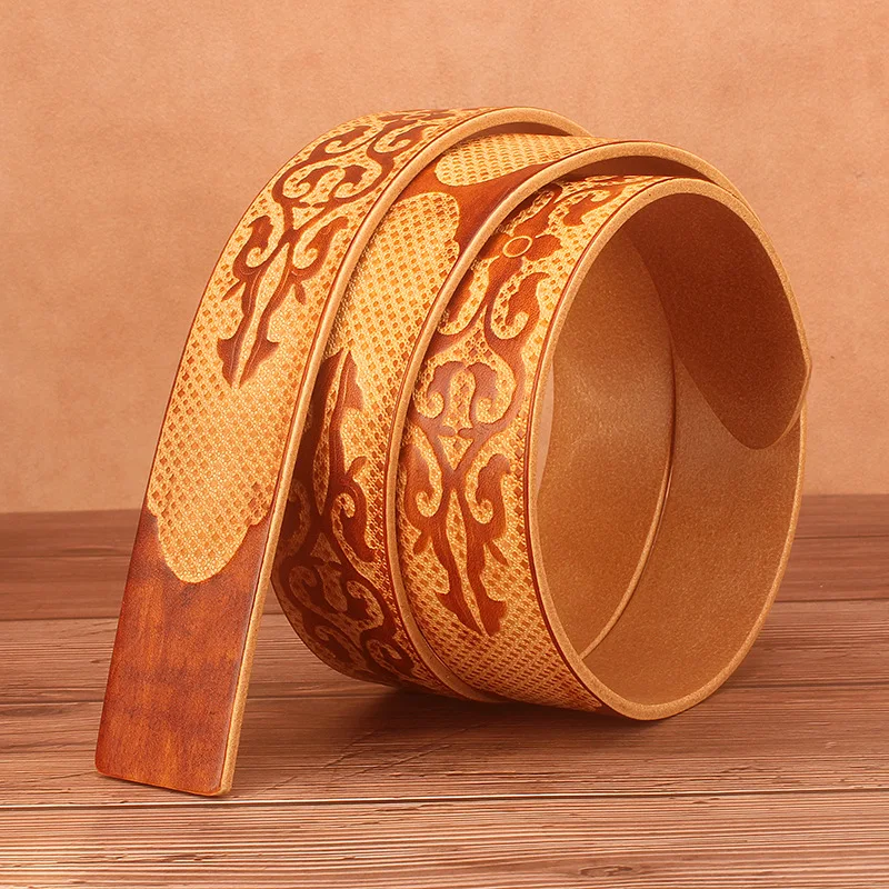 

Deepeel 1pc3.8*110-130cm Ethnic Style Embossed Leather Belt Body First Layer Cowhide Male Designer Headless Crafts adults Belts