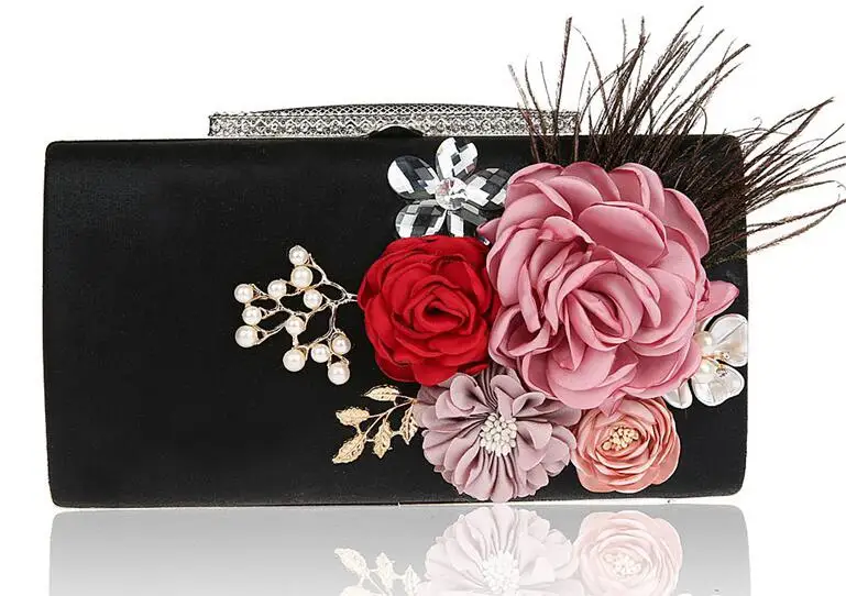 black HISUELY, высокое качество, ручная работа, вечерняя сумочка-клатч, цветочный узор, модные вечерние сумочки, кошелек, вечерние сумки для ужина, 7 цветов, WY129 - Цвет: black