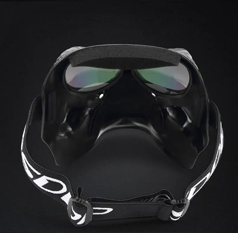 Cool Skull Motorcycle Face Mask with Goggles Detachable Modular Goggles Mask for Vintage Open Face Motorcycle Helmet Moto Casco