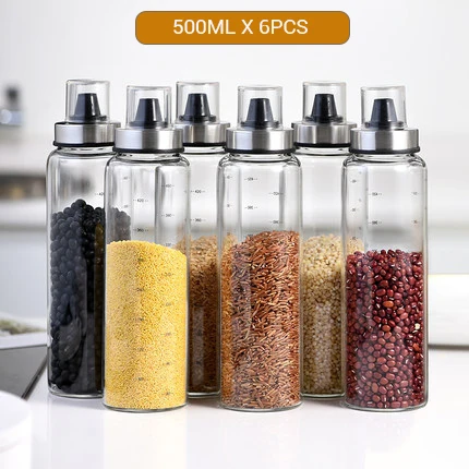 Флаконы-распылители для перца, наборы для хранения специй, солонка для приготовления пищи, бутылки для приправ, диспенсер для соуса, бутылочки для приправ - Цвет: 6pcs X B500ML