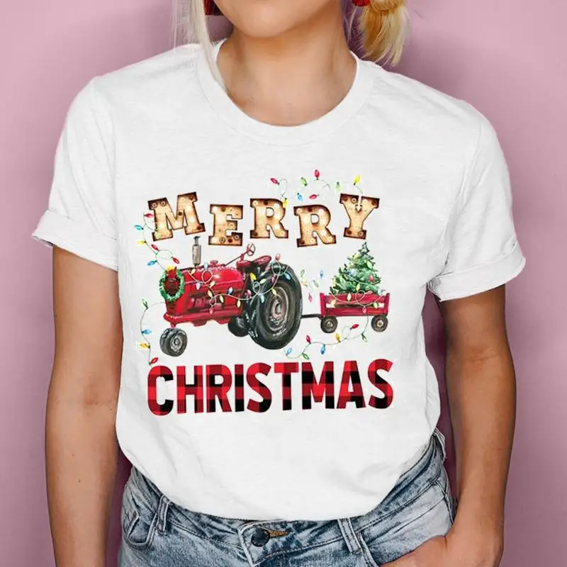 

2022 Funny Merry Christmas Print T-Shirt Women'S Clothing Harajuku Kawaii Clothes Cute Cartoon Tees Winter Tops Tshirt Clothes