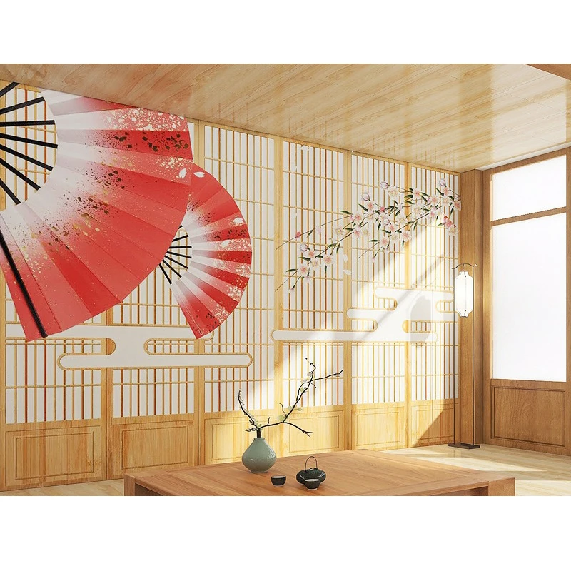 Japanese imitation wooden frame wooden door background wall and wind sushi  restaurant script wallpaper bedroom decoration mural|Wallpapers| -  AliExpress