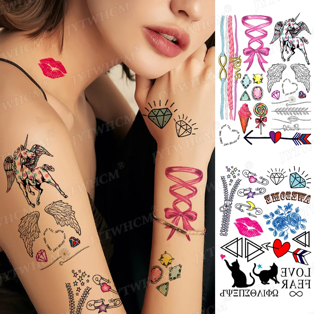 

Lips Wings Pony Collection Temporary Tattoo Stickers Waterproof Children's Front Tattoos Small Fake Tattoos Sticker Clavicle Men