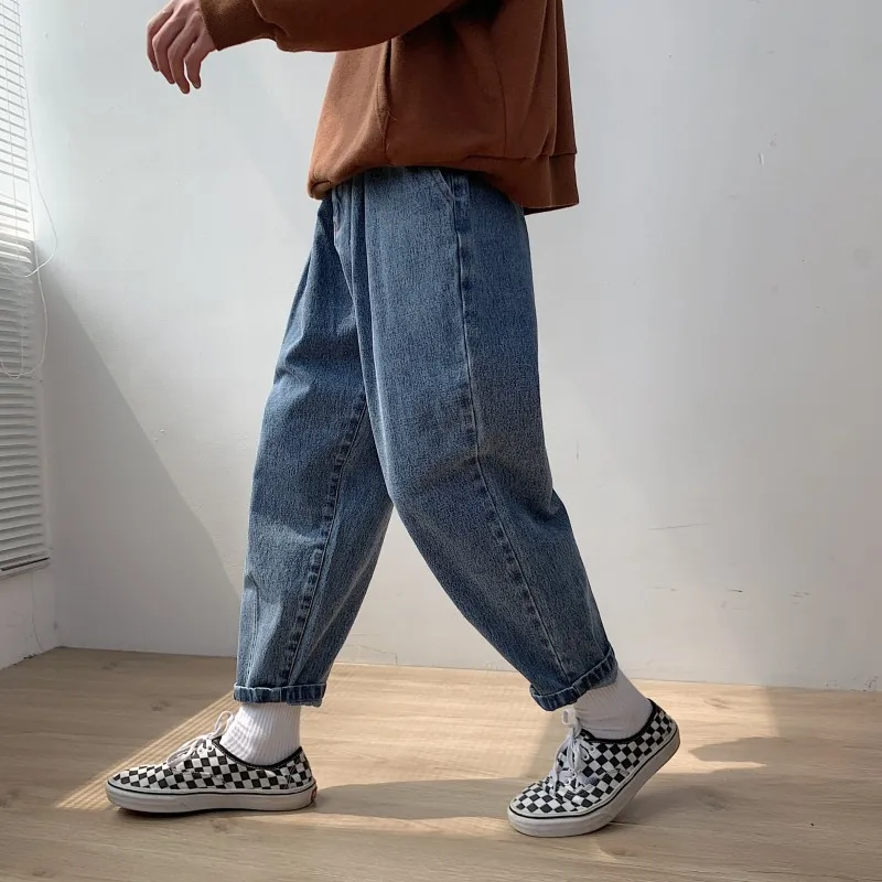 LEGIBLE Autumn Solid Jeans Mens Casual Denim Pants Loose Fit Trousers New Brand Elastic Waist Straight Pants Men