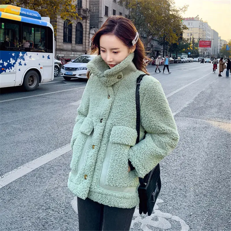 дубленка женская Korean Fashion Thick Wool Jacket 2024 Warm Women's Winter Sheepskin Coat One Piece Fur Coats All-Match Traf дубленка sei tu