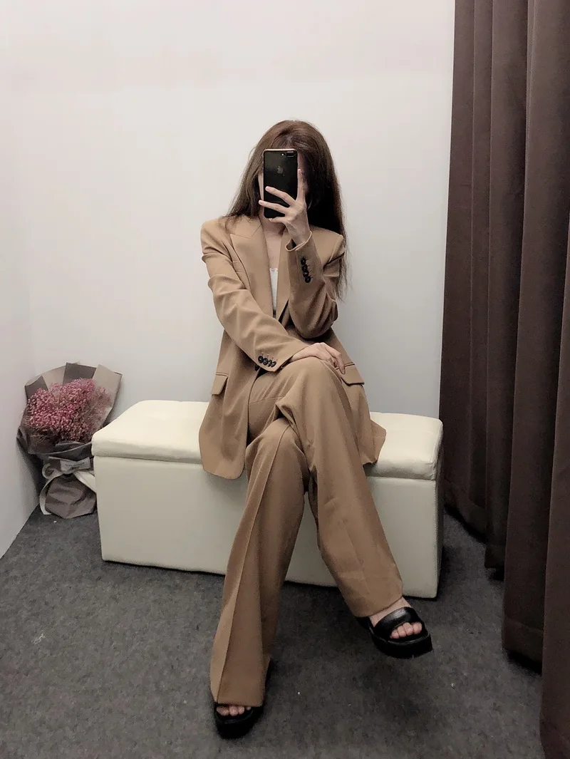 Najtaniej Nowych kobiet garnitur jesień 2019 nowych moda urząd Lady Blazer i spodnie flare nowoczesny płaszcz damski znosić dół 2 sztuka zestawy