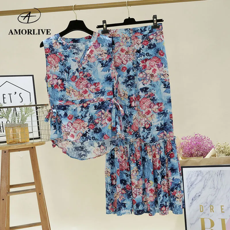 AMOR LIVE Bohemen Flora Half Rok Pak Voor Vrouw Zomer Strand Vrouwelijke Hoge Kwaliteit Tencel Jurk 2019 Nieuwe Mode Rok AMOR LIVE Bohemen Flora Half Rok Pak Voor Vrouw Zomer Strand Vrouwelijke Hoge Kwaliteit Tencel Jurk 2019 Nieuwe Mode Rok