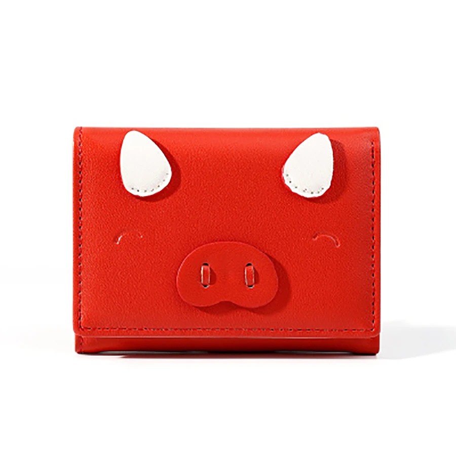 

Cute Cartoon Pig Design Purses for Women Casual Hit Color Short Wallet Three Fold Girls Coin Purse Multi-function Card Holders