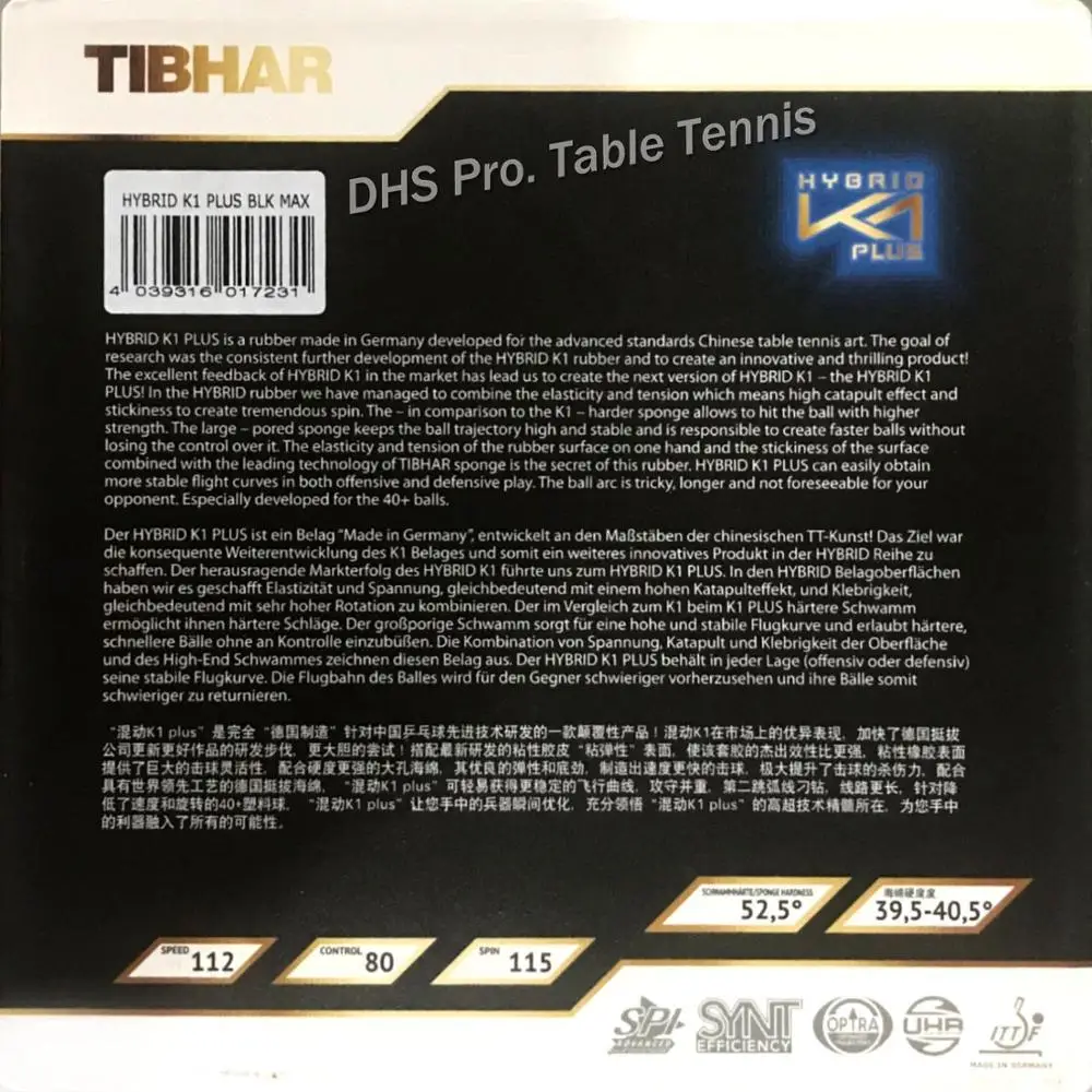 Tibhar Hybrid K1/K1 PLUS прыщи для настольного тенниса резиновая ракетка летучая