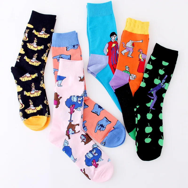 

Autumn Winter New Cotton Socks For Men Mixed Color Personality Funny Cartoon Pattern Breathable Sweat-Absorbing Jacquard Socks