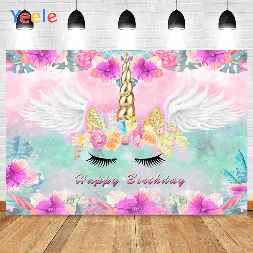 

Фон для студийной фотосъемки девочек Yeele, с изображением единорога, крыльев, цветов, размер под заказ